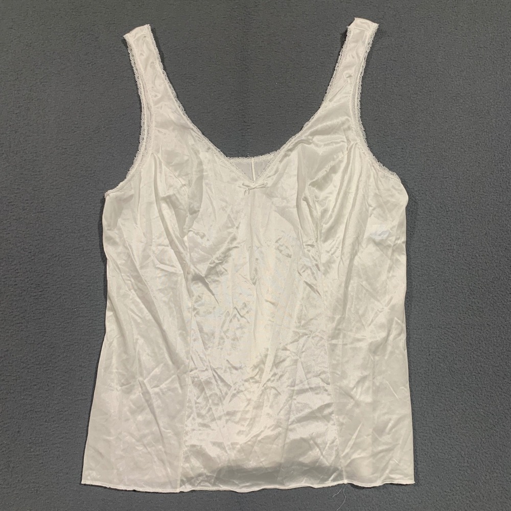 Vintage Lorraine White Lace Trim Camisole Tank Top 100% Antron III Nylon Size 38
